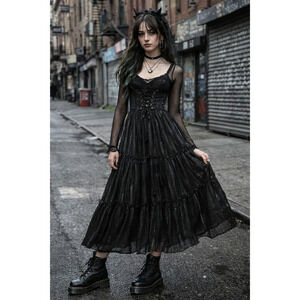 Letruebe black fairy grunge tiered  maxi skirt Size Small goth dark feminine